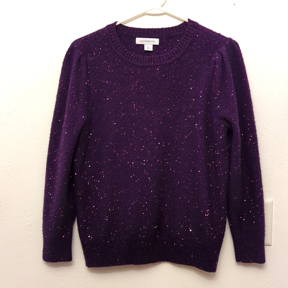 Like New Liz Claiborne Petite Womens Crew Neck Long Sleeve Pullover Sweater
